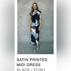 Zara Satin Print Midi Dress - M